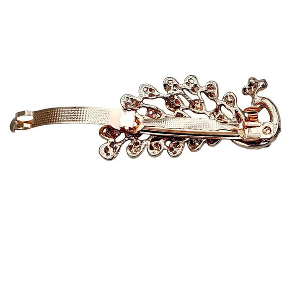 Peacock Colorful Rhinestone Rose Gold Tone Womens Girls Hair Clip - Picture 8 of 10